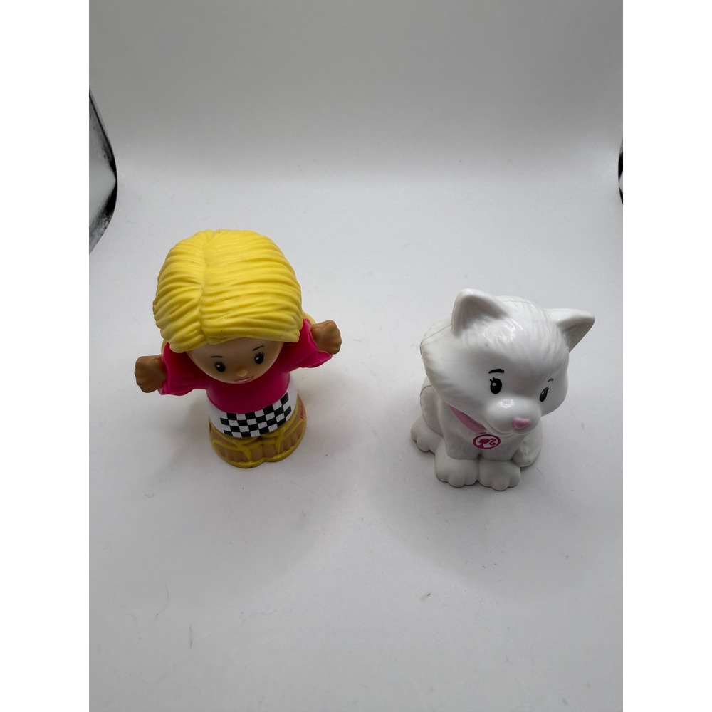 Fisher-Price Little People Barbie Figure and White Cat Kitten Set Pink White